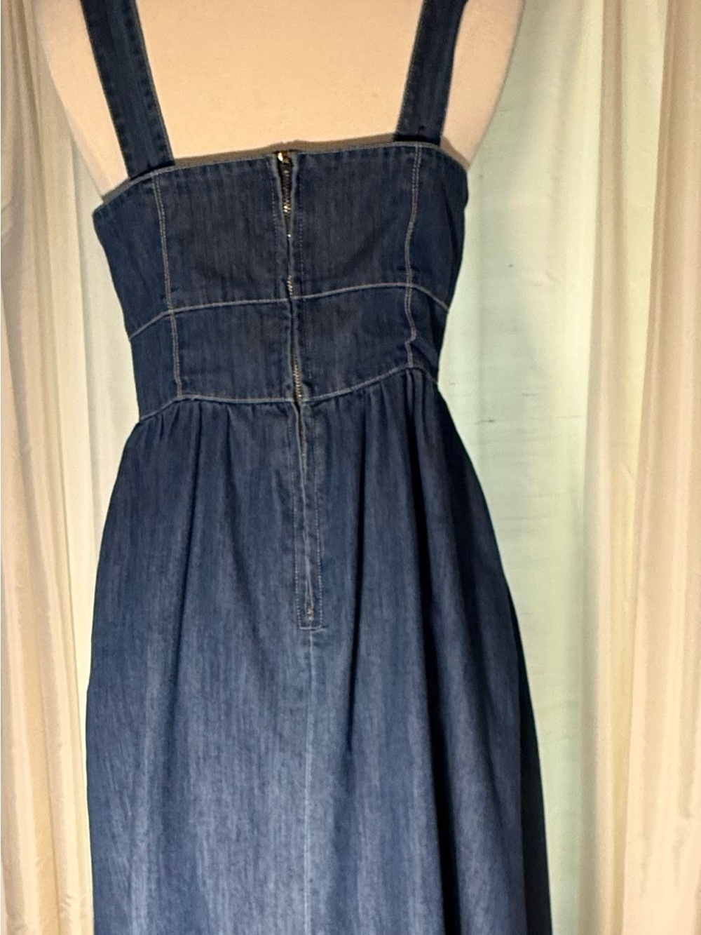 Denim Maxi Dress with Button Front and Pockets - Picture 9 of 13